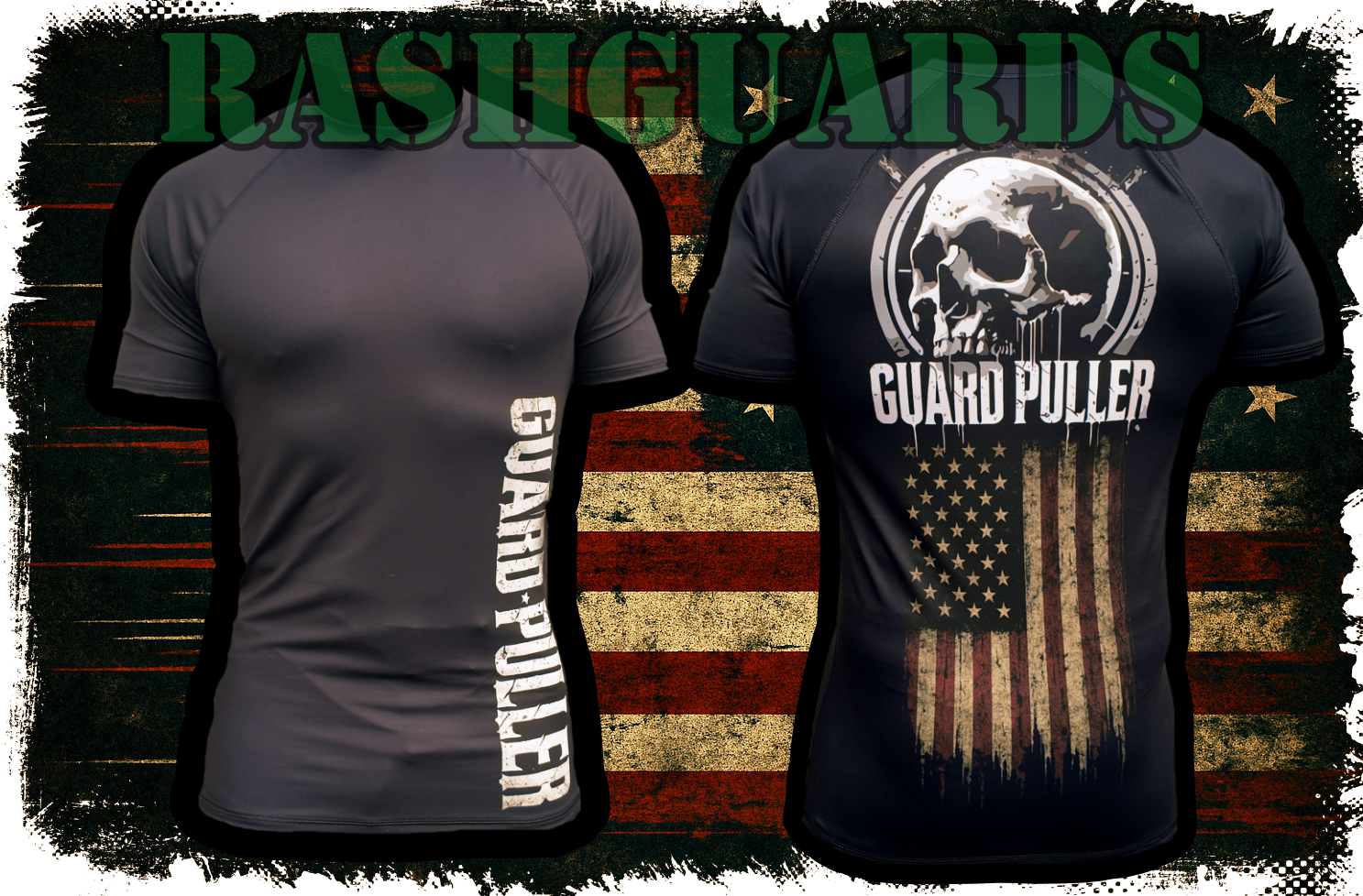 Premium Performance Grappling Rash Guard – Skull and Flag